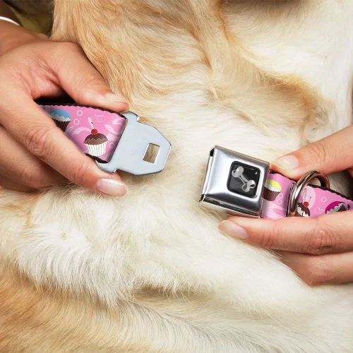 Vista 8 de Buckle-Down Collar de perro con hebilla para cinturón de seguridad, diseño de remolinos de cupcakes, rosa, multicolor, 1 pulgada de ancho, se adapta