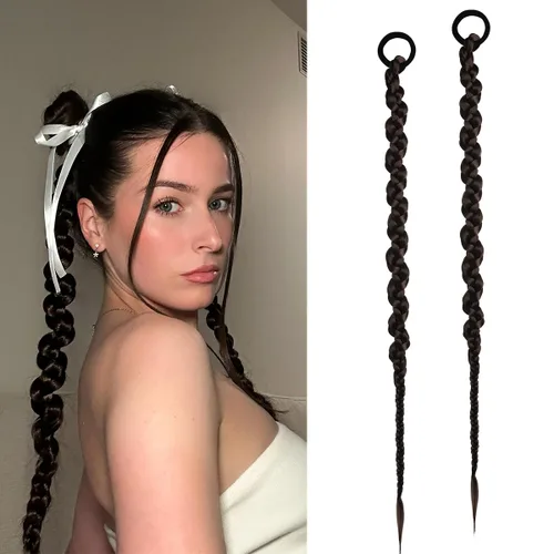 Vista 8 de Dreamlover Extensiones de cabello trenzado, cola de caballo para mujeres negras, color negro, 2 piezas