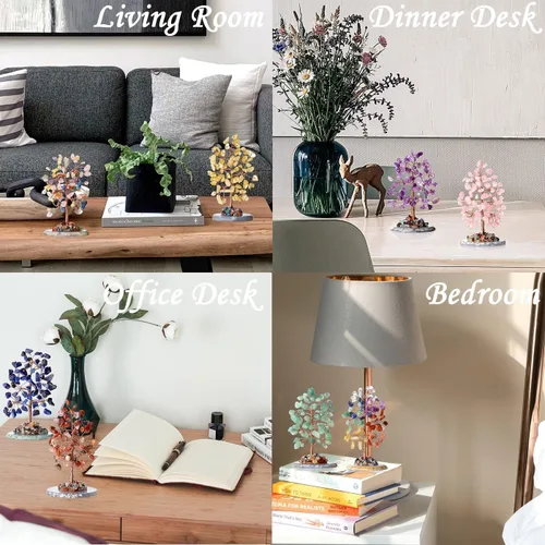 Vista 5 de Árbol de la vida de chakras, árbol de cristal para energía positiva, piedras preciosas y cristales, árbol de dinero, decoración de Feng Shui