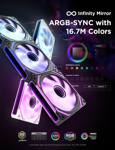 Vista 2 de AsiaHorse COSMIQ - Ventiladores RGB de 120 mm para PC, ventiladores de caja de computadora, ventilador de refrigeración PWM de 5V con conector de 3