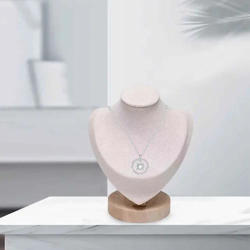 Vista 5 de Soporte de busto de joyería para exhibición de cadena de collar con base de madera, beige