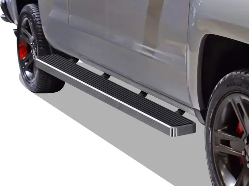 Vista 10 de APS - Estribos iBoard para Chevrolet con cabina extendida de 2 puertas completas + 2 puertas de apertura inversa, 4 pulgadas, Aluminio negro