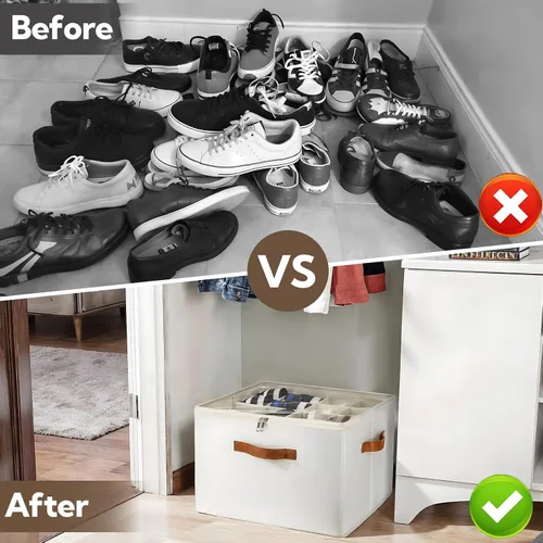 Vista 4 de VZZNN Paquete de 2 organizadores de zapatos para armario, contenedores plegables de almacenamiento de zapatos con cubierta transparente y divisores