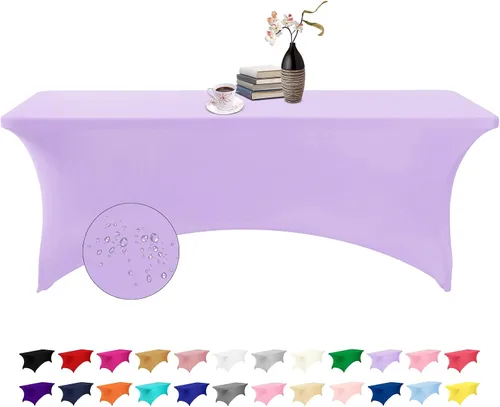 Vista 89 de Paquete de 2 fundas de mesa de elastano impermeables para mesas rectangulares, 6 pies, negras, elásticas, resistentes a manchas, para todas