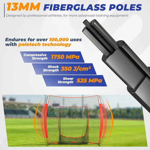 Vista 4 de 7 x 7 ft Baseball Net, Baseball Softball Batting Net for Practice Hitting Pitching Fielding, Quick Setup, Portable, with Carry Bag, 4 Ground Stakes