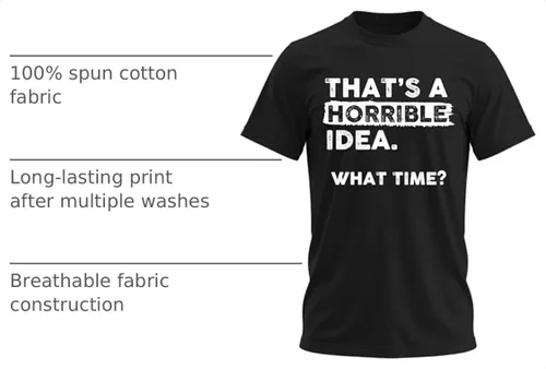 Vista 4 de Camiseta divertida con texto en inglés "That's a Horrible Idea What Time" Negro