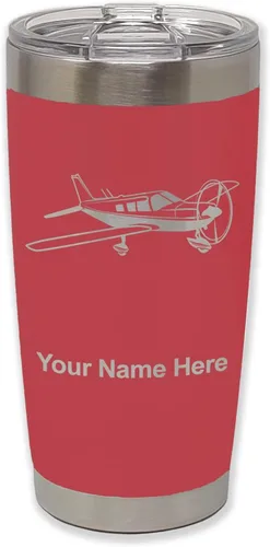 Vista 22 de LaserGram Vaso aislado al vacío de 20 onzas, avión de ala baja, grabado personalizado incluido (negro) Engraved Gift for Pilots, Vacuum Insulated