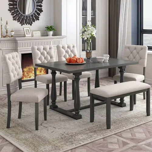 Vista 14 de Harper & Bright Designs Juego de mesa de comedor de 6 piezas, juego de mesa de comedor con mesa de comedor rectangular de madera, 4 sillas