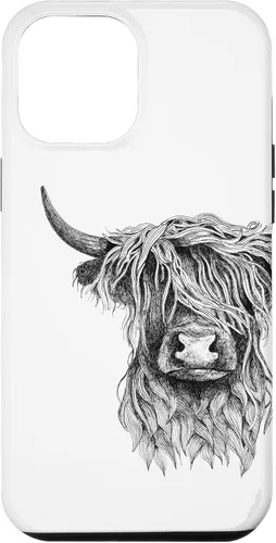 Vista 25 de iPhone 16 Highland Cow - Hand Drawn Illustration Case