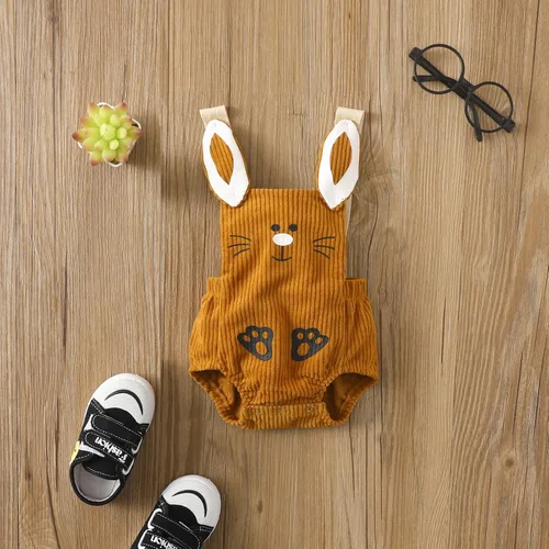 Vista 6 de Lamuusaa Trajes de Pascua para recién nacidos, sin mangas, mameluco de conejo, sin espalda, ropa de pana