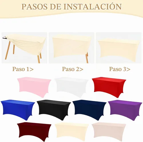 Vista 5 de Paquete de 2 manteles rectangulares de elastano de 6 pies, lavables, resistentes a las arrugas, para mesas plegables, bodas, fiestas, cumpleaños