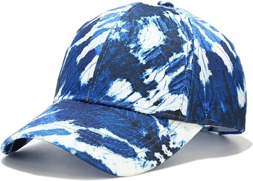 Vista 3 de BEARUN Gorra de béisbol de algodón con teñido anudado de perfil bajo, gorra de béisbol de hiphop, sombrero de papá Negro Blanco