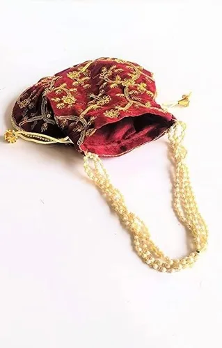 Vista 4 de Bolsa de terciopelo bordada para mujer, bolsa con cordón, regalo de boda dorado para mujer