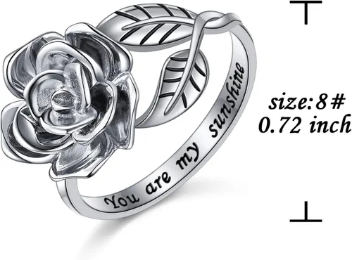Vista 38 de Anillos abiertos ajustables de plata de ley S925, anillo de rosa para mujeres y adolescentes