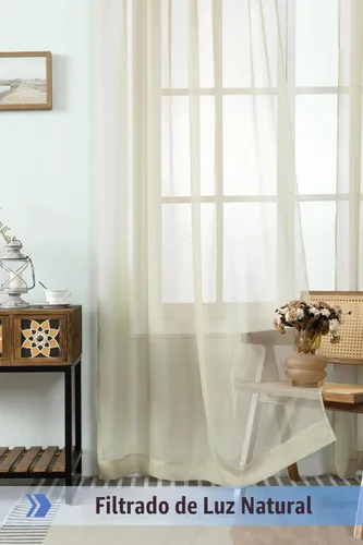 Vista 3 de WPM - Cortinas traslúcidas de color beige de 60 pulgadas de ancho x 95 pulgadas de largo, 2 paneles tratamiento de ventana para sala de estar