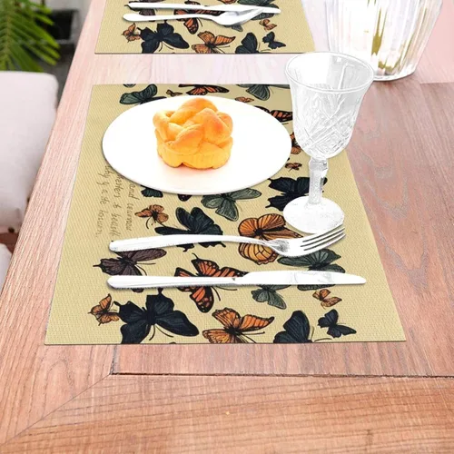 Vista 3 de 6 PCS PVC Placemats Set Place Mats Butterflies Flying Non-Slip Weave Place Mats 12" x 18" Farmhouse Table Mat Set for Family Dinners Wedding Parties