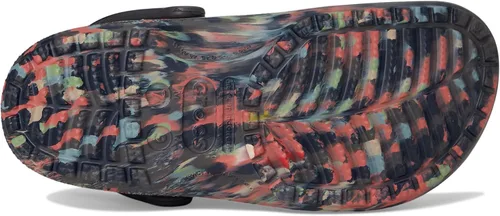 Vista 3 de Crocs Zuecos clásicos unisex para adultos, diseño de teñido anudado marmoleado, color arena negra/multicolor, para hombre, 13, 15, mediano
