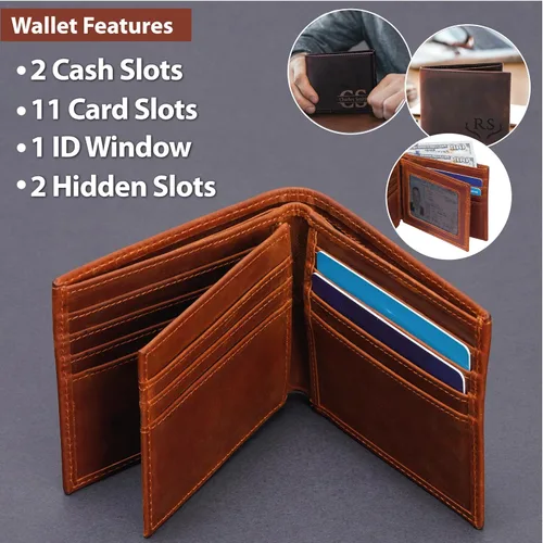Vista 2 de Billeteras de cuero personalizadas para él, novio, marido, hombre, hijo, billetera plegable grabada para hombres, billeteras, regalo de hombre