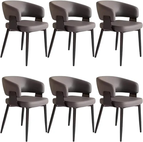 Vista 20 de YVYKFZD Juego de sillas de comedor, silla de comedor con patas de metal y respaldo curvo, sillas de cocina tapizadas de cuero, reposabrazos, silla