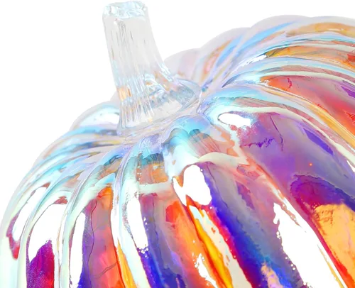 Vista 6 de Romingo Luz de calabaza de cristal de mercurio con temporizador para decoraciones de calabaza de Halloween, decoración de otoño y Acción de Gracias