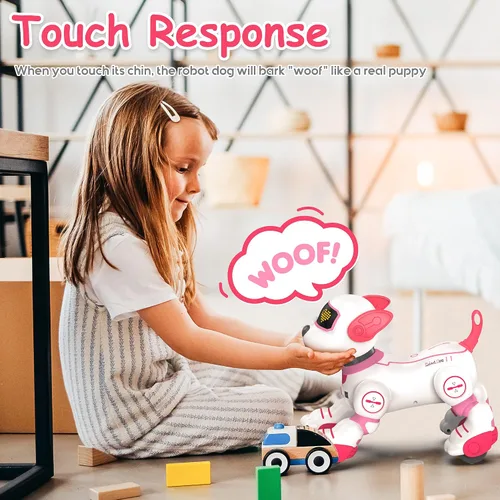 Vista 3 de SONOMO Juguete de Perro Robot con Control Remoto, Juguetes de Cachorro Robótico Interactivos - Robot Perro de Acrobacias Divertido y Programable