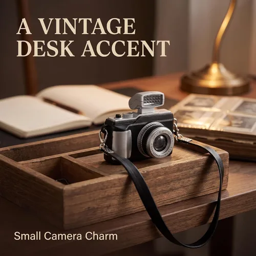 Vista 6 de Mini cámara negra para muñecas, cámara digital réflex digital en miniatura, estilo vintage, plástico, escala 1:12, tema retro, accesorio para casa