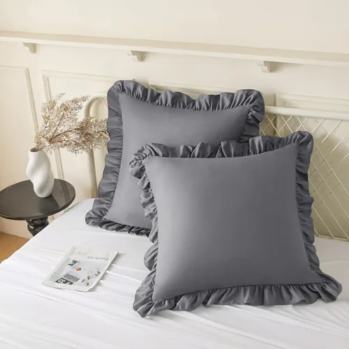 Vista 22 de KKJIAF Paquete de 2 fundas de almohada con volantes de 18 x 18 pulgadas
