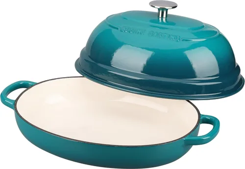 Vista 4 de EDGING CASTING Olla ovalada esmaltada de hierro fundido holandés con tapa, horno holandés de pan para hornear pan de masa madre, pan holandés, horno