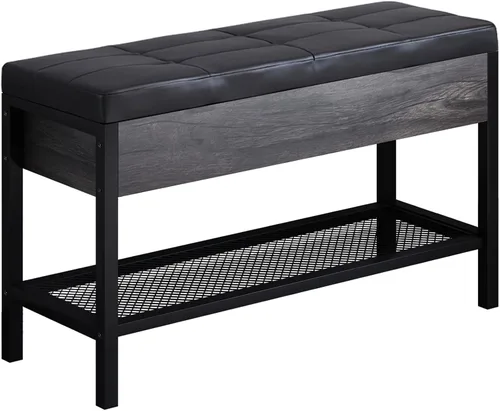 Vista 6 de Vibe & Dine Banco de almacenamiento con asiento acolchado de cuero, banco de zapatos para entrada con caja de almacenamiento abatible, banco otomano