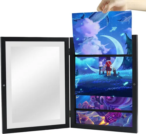 Vista 8 de Marco de arte para niños, marco de fotos con soporte de escritorio con apertura frontal, marcos de obras de arte para niños, marcos de fotos A4