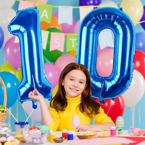 Vista 4 de Globos de 40 pulgadas, color azul, número 1, globos grandes de papel de aluminio de helio para decoraciones de fiesta de cumpleaños, bodas