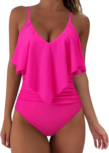 Vista 11 de SUUKSESS Traje de baño de una pieza con volantes y fruncidos para mujer, con control de abdomen, traje de baño adelgazante #1 estampado floral negro