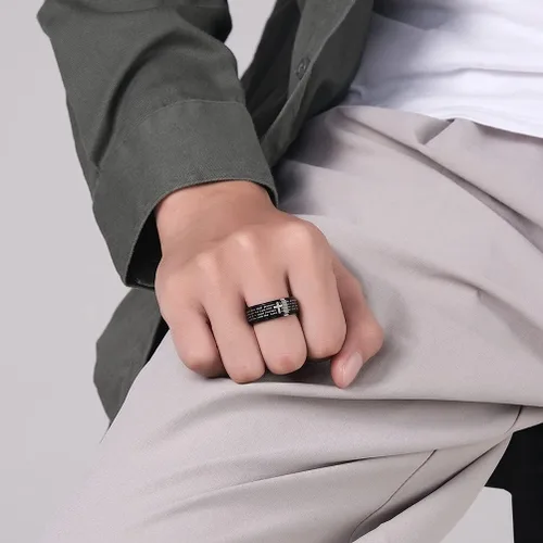 Vista 4 de Versículos bíblicos inspiradores giratorios cristiano Jesucristo Señor oración alivio del estrés spinner fidget anillos de banda para hombres