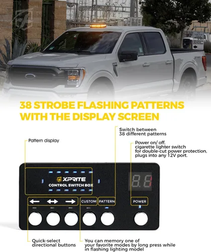 Vista 3 de Xprite Barra de Luz Estroboscópica de Emergencia Ámbar para Techo, Luces Intermitentes de Seguridad Beacon de Advertencia con Panel de Control Base