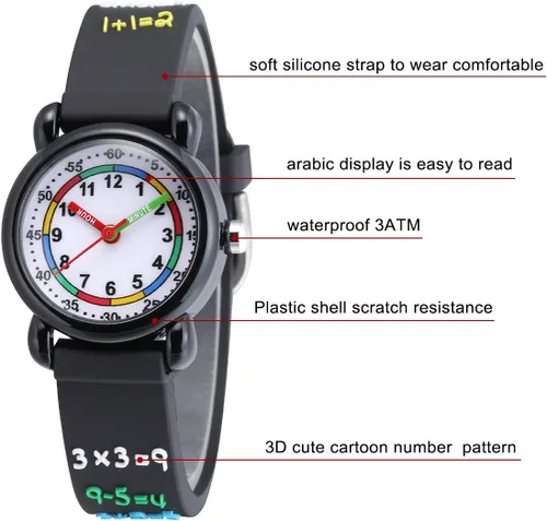 Vista 3 de Jewtme Lindos relojes para niños pequeños de 3 a 8 años, reloj analógico de dibujos animados con banda de silicona 3D para niñas y niños pequeños