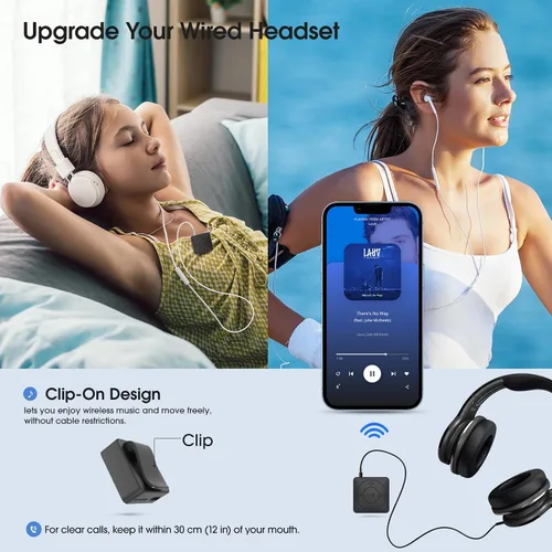 Vista 5 de MIPEACE Adaptador Bluetooth para auriculares, receptor Bluetooth auxiliar de 0.138 in con Bluetooth 5.3, llamadas manos libres, micrófono integrado