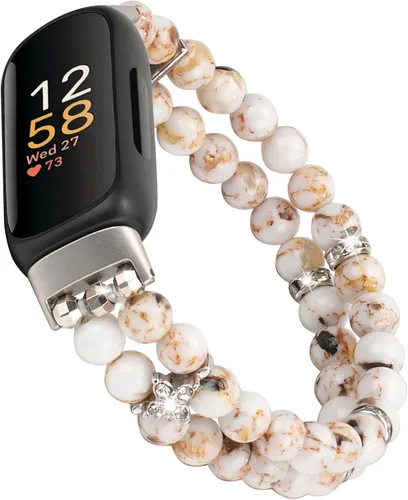Vista 11 de Pulsera de cuentas compatible con Fitbit Inspire 3 para mujer, cuentas de perlas hechas a mano, banda elástica para reloj Fitbit Inspire 3 Fitness
