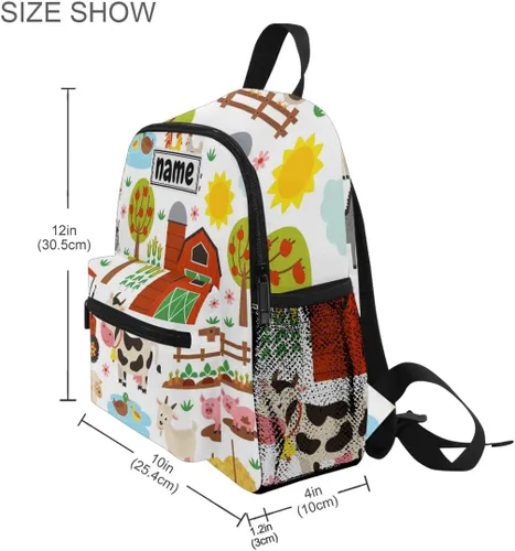 Vista 3 de Mochila personalizada con nombre para niños, animales de granja, vaca, cerdo, oveja, caballo, burro, mochila para viajes de guardería, bolsas