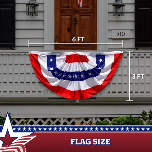 Vista 8 de G128 Paquete de 5: bandera plisada de Estados Unidos, 3 x 6 pies, banderas decorativas bordadas con estrellas patrióticas y rayas cosidas, ojales