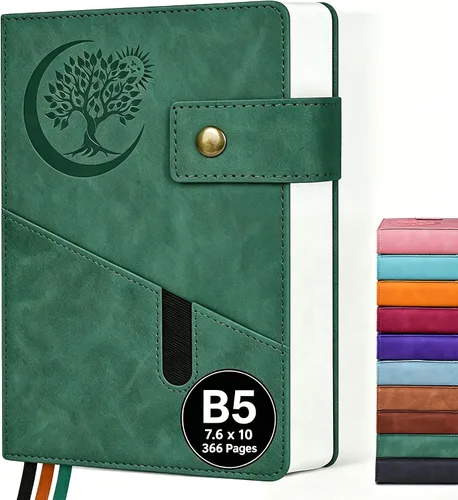 Vista 25 de PAIBAS Cuaderno de diario con líneas gruesas de 365 páginas para hombres y mujeres, diarios grandes de cuero A4 para escribir, cuadernos de tapa