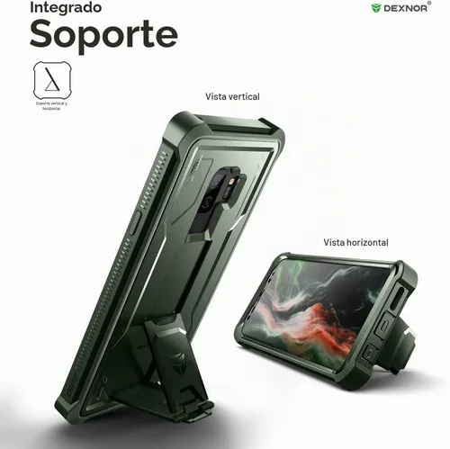 Vista 4 de Dexnor Funda para Samsung Galaxy S9+ Plus, [protector de pantalla y soporte integrados] Protección de grado militar resistente a prueba de golpes