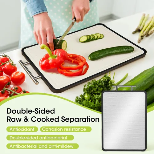 Vista 2 de Tabla de cortar de acero inoxidable, tablas de cortar de acero de doble cara para cocina, tabla de cortar 316/PP puro de grado alimenticio