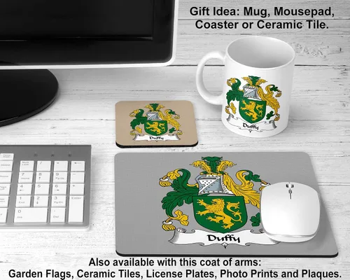 Vista 2 de Duffy Coat of Arms/Duffy Family Crest Taza de cerámica para café/cacao de 11 onzas por Carpe Diem Designs, fabricada en los Estados Unidos