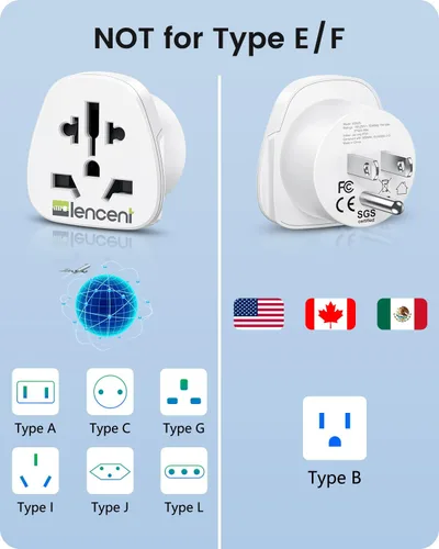 Vista 2 de LENCENT Adaptador de enchufe del mundo a los Estados Unidos, [2 paquetes] Europea UE Europa/Reino Unido/Australia/China/Italia a Estados Unidos