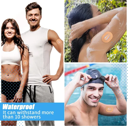 Vista 6 de Nuanchu 36 parches adhesivos compatibles con Dexcom G6, parche impermeable para ducha, parches adhesivos precortados con correa, cinta precortada a