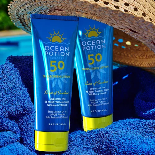 Vista 7 de Ocean Potion Loción corporal con protección solar SPF 50, protección solar UVA/UVB de amplio espectro con aloe y vitamina E, protector solar