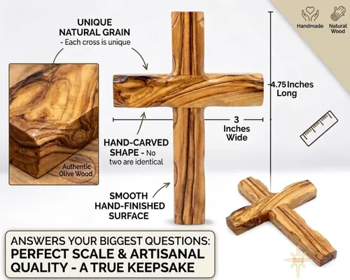 Vista 2 de Cruz de pared, cruces de madera de Belén, Tierra Santa. Crucifijo de madera de olivo. Decoración colgante para el hogar. Regalo religioso