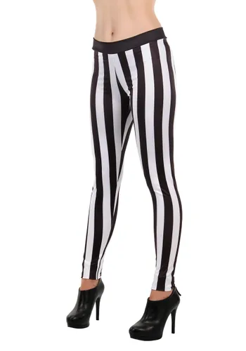 Vista 3 de Leggings de disfraz para mujer a rayas blancas y negras Multicolor