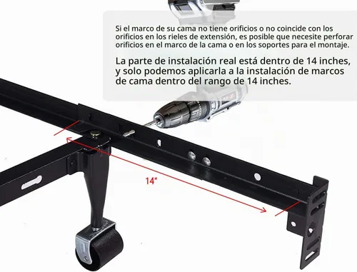 Vista 3 de Juego de soportes de extensión de estribo para marco de cama Apto para camas de tamaño individual, matrimonial, queen o king