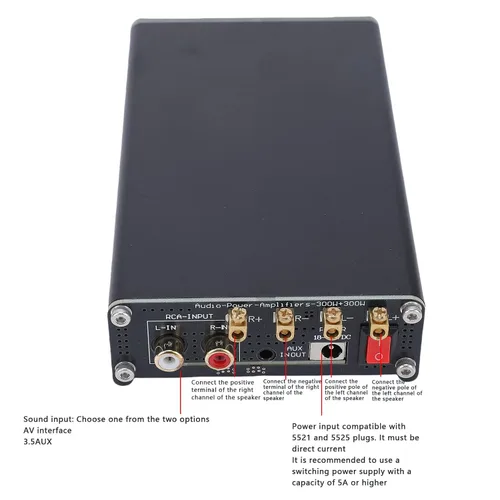 Vista 5 de Amplificador de potencia de alta fidelidad, amplificador de potencia de 300 W x 2 amplificador de alta fidelidad clase D, mini amplificador estéreo